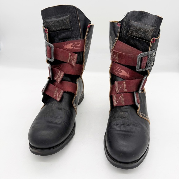 Fly London Stif Military Combat Boots Size 41 Black leather Padded Rustic Goth - Picture 3 of 14